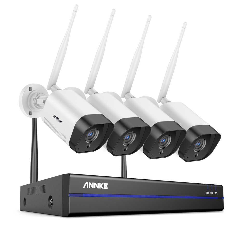 ANNKE Security Camera System, 4pcs Wireless 3MP IP Cameras with 10CH 5MP NVR for Home Security Outdoors, Motion Detection, Two-Way Audio, 100ft Night Vision, Compatible with Alexa, NO HDD