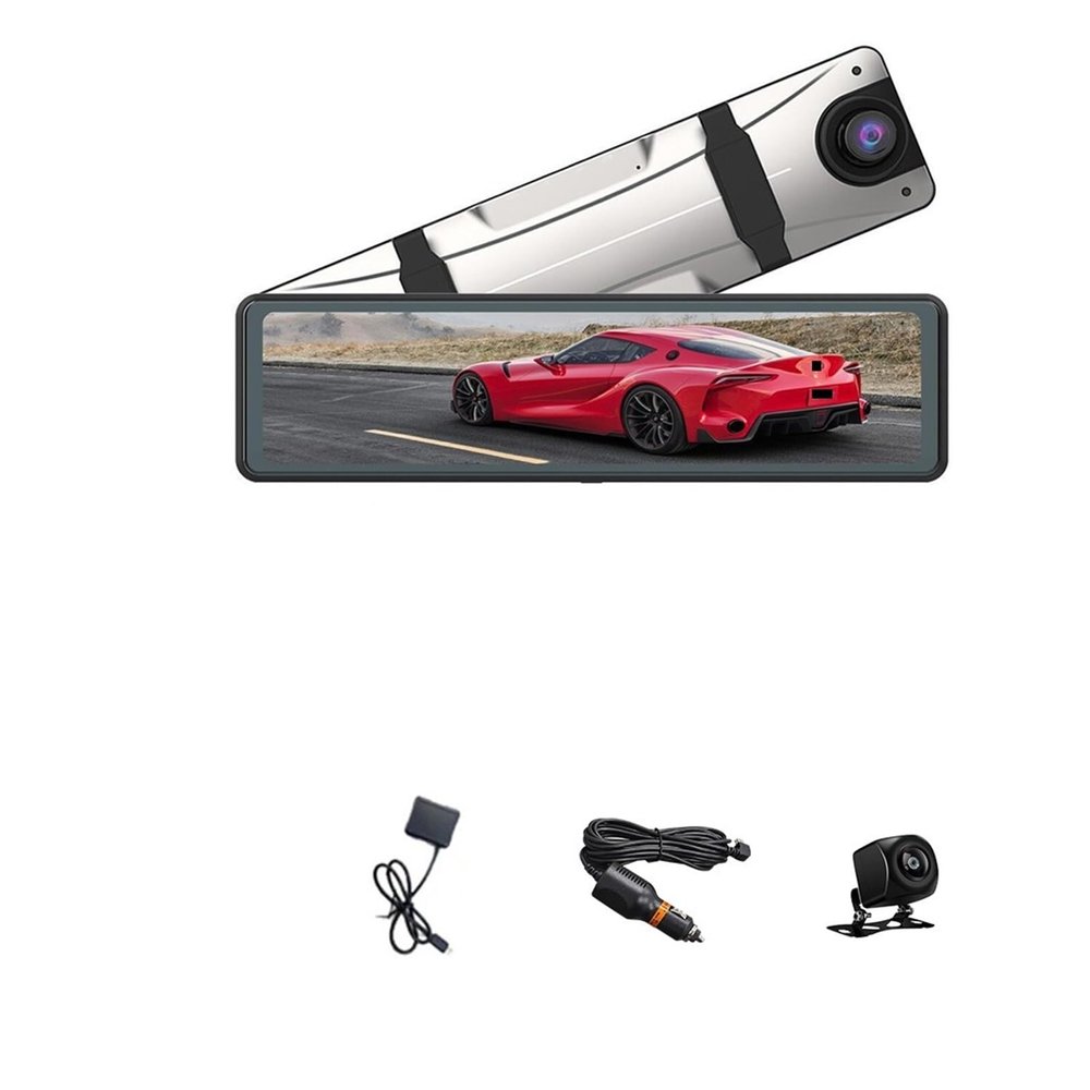 12 Inch Car Dvr Dash Cam 4K+1080P Dual Lens Drive Stream Rear View Mirror IPS Touch Screen Video Recorder Camera(Front Rear-G-S,32G1)
