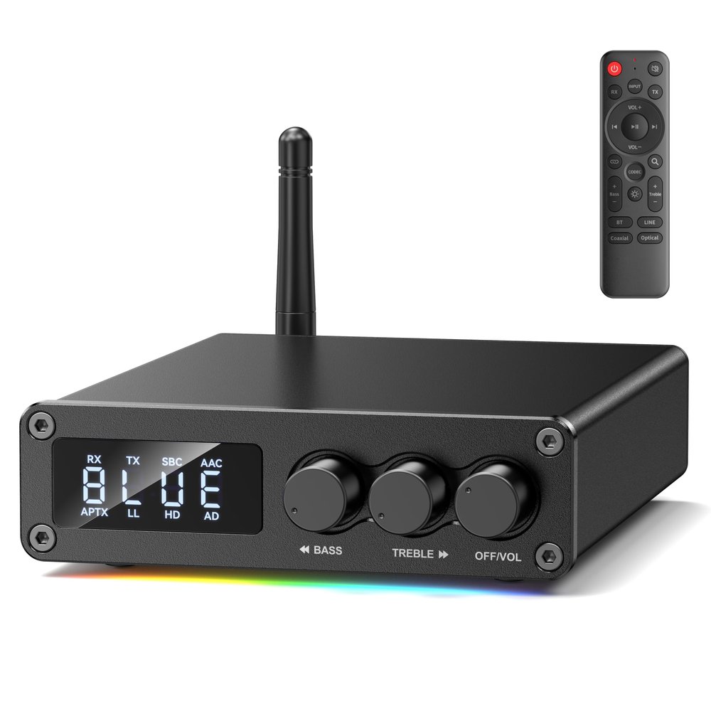 MOREGAX M12 Pro Pre Bluetooth 5.2 Transmitter Receiver for TV, Home Stereo, BT Headset, Low Latency HD Bluetooth Audio Decoder Adapter with Display, RCA, 3.5mm AUX, Coaxial, Optical Inputs/Outputs