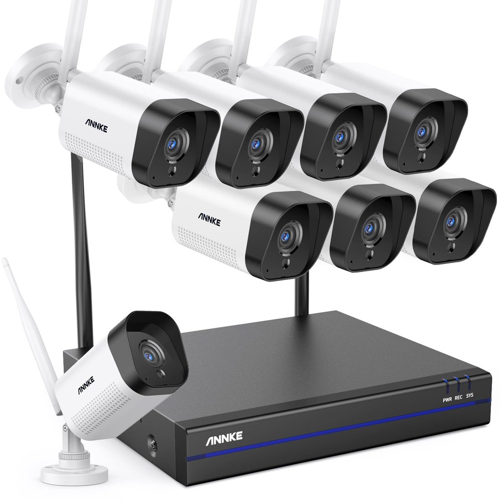 ANNKE Security Camera System, 8pcs Wireless 3MP IP Cameras with 10CH 5MP NVR for Home Security Outdoors, Motion Detection, Two-Way Audio, 100ft Night Vision, Compatible with Alexa, NO HDD