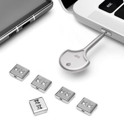 PortPlugs USB-C Port Blockers with Key - Durable Stainless Steel Type-C Data Protection Locks for Laptops, PCs, Gaming Devices & Tamper Protection | 5-Pack