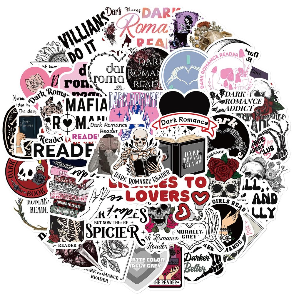 50Pcs Dark Romance Book Stickers for Kindle, Romance Bookish Sticker Pack for Readers Adult Spicy Booktok Vinyl Decals for Laptop Ebook Reader Water Bottle Girls (Black)