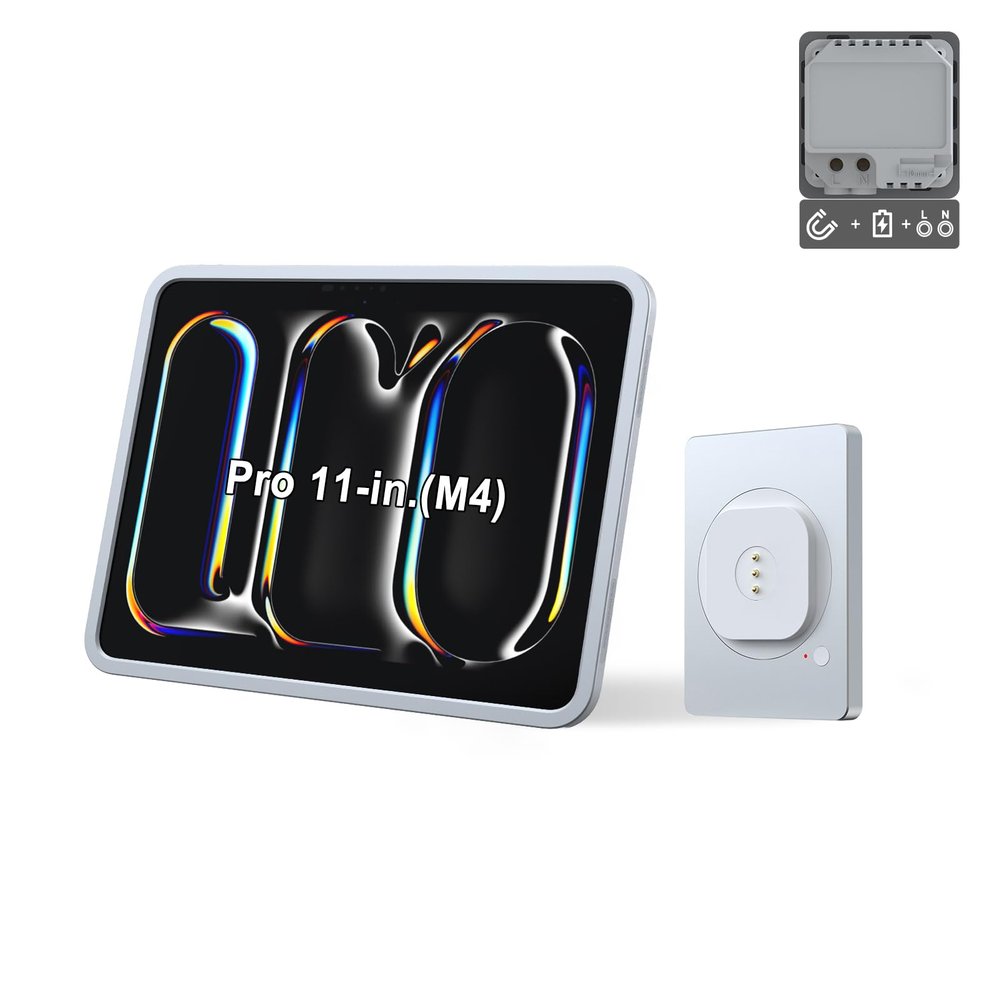 EMONITA Magnetic Wall Mount with Charging Case A11 for iPad Pro 11-Inch (M4). 100-250V AC 18W Quick Charge, Strong Magnets, 360 Rotation