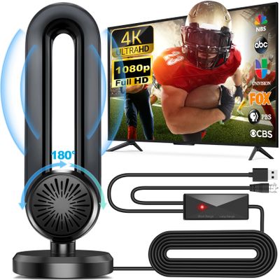 TV Antenna Indoor for Local Channels: Bunobry Portable Long Range 360 Reception Digital HDTV Antenna - Strong Magnetic Base Support 4K 1080P VHF UHF with Smart Switch Signal Amplifier