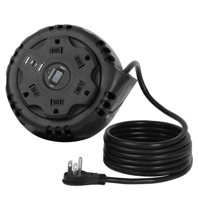 10ft Flat Plug Surge Protector Power Strip, Retractable Extension Cord with Multiple Outlets, 5 AC & 3 USB Charger(1 USB C Port), Desktop Charging Stations for Home/Office/Dorm Room