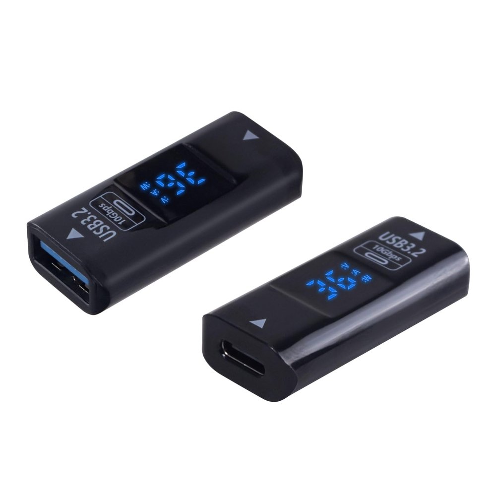 Poyiccot USB A to USB C Adapter 3.2, 10Gbps Type A Female to Type C Female Adapter with Digital Display, Both-Side Transmission Current/Voltage Real-time Display for Phone, MacBook, PC, 2-Pack