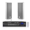 Sound Town Commercial Restaurant Bluetooth Amplifier + Column Speaker Set, with One 2-Zone 70V/100V Amplifier with Bluetooth, 2 x All-Weather Dual 5-Inch Column Speakers, Grey (PAC80X2CL25G) view 1