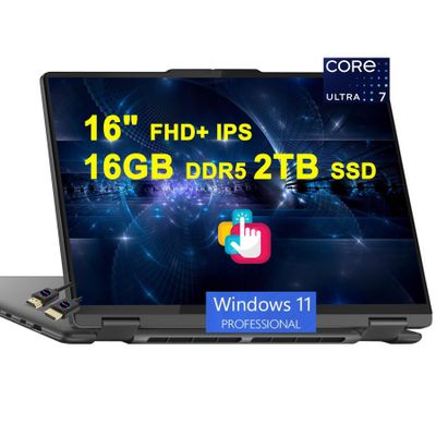 Lenovo Yoga 7 16 2-in-1 AI PC Laptop | 16" FHD+ IPS Touch (Glossy) | Intel 12-core Ultra 7 155U | 16GB DDR5 2TB SSD | Backlit Fingerprint Thunderbolt4 Win11Pro w/DLCA Accessory