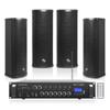 Sound Town Commercial Restaurant Bluetooth Amplifier + Column Speaker Set, with One 6-Zone 70V/100V Amplifier with Bluetooth, 4 x All-Weather Dual 5-Inch Column Speakers, Black (PAC180X4CL25B) view 1