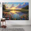 10X8ft Lake Natural Scenery Backdrop Spring Natural Scenery Flowers Landscape Mountain Forest Trees Blue Sky Sunset Photography Background Picnic Camping Hiking Spring Travel Vacation Backdrop view 1