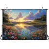 10X8ft Lake Natural Scenery Backdrop Spring Natural Scenery Flowers Landscape Mountain Forest Trees Blue Sky Sunset Photography Background Picnic Camping Hiking Spring Travel Vacation Backdrop view 3