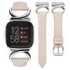 Minyee Leather Band Compatible with Fitbit Versa 2/Fitbit Versa/Versa Lite Bands Women, Slim Thin Dressy Designer Premium Leather Strap with C-Shape Metal Buckle for Versa 2 Watch, Starlight/Silver view 1