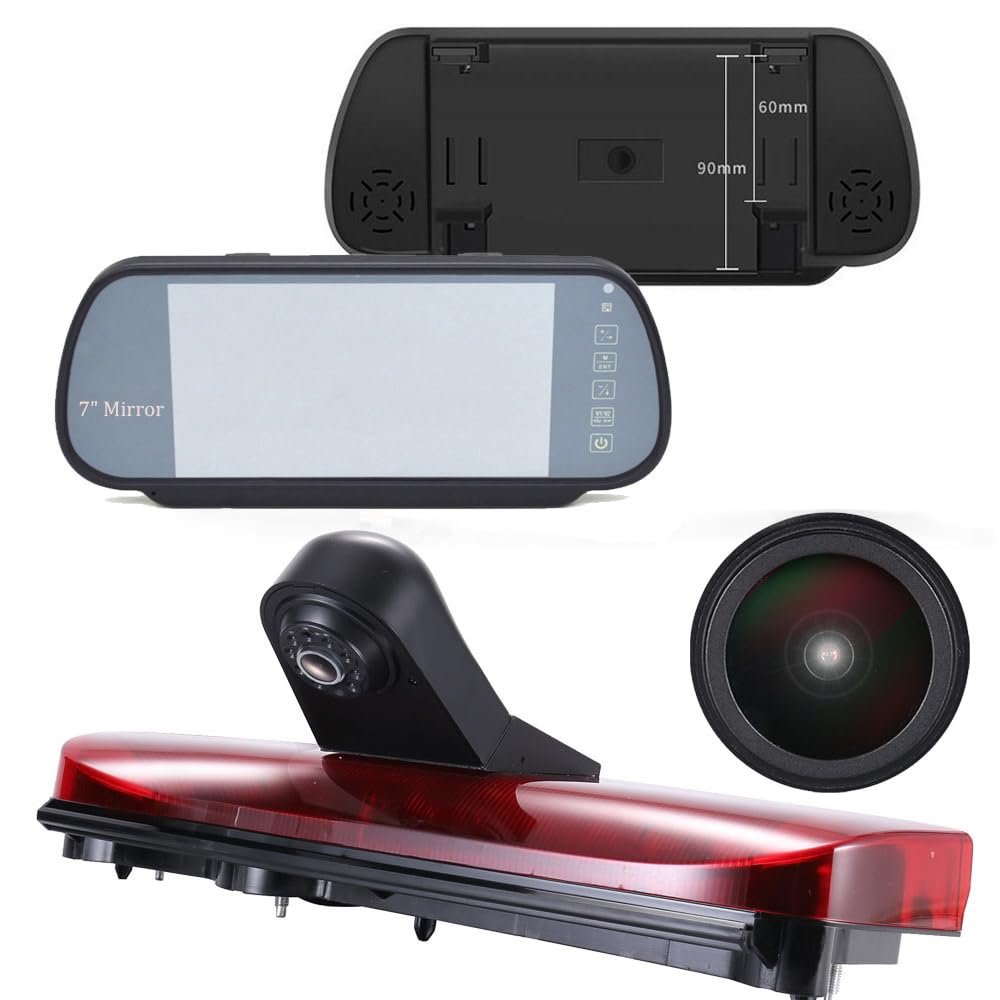 18mm HD Car Third Roof Top Mount Brake Light Rear View Camera Parking Safety Assistant, for Ford Transit Connect 2014-2017 Stop lamp Transporter Business MPV SUV Bus (with 7-inch Rearview Mirror)