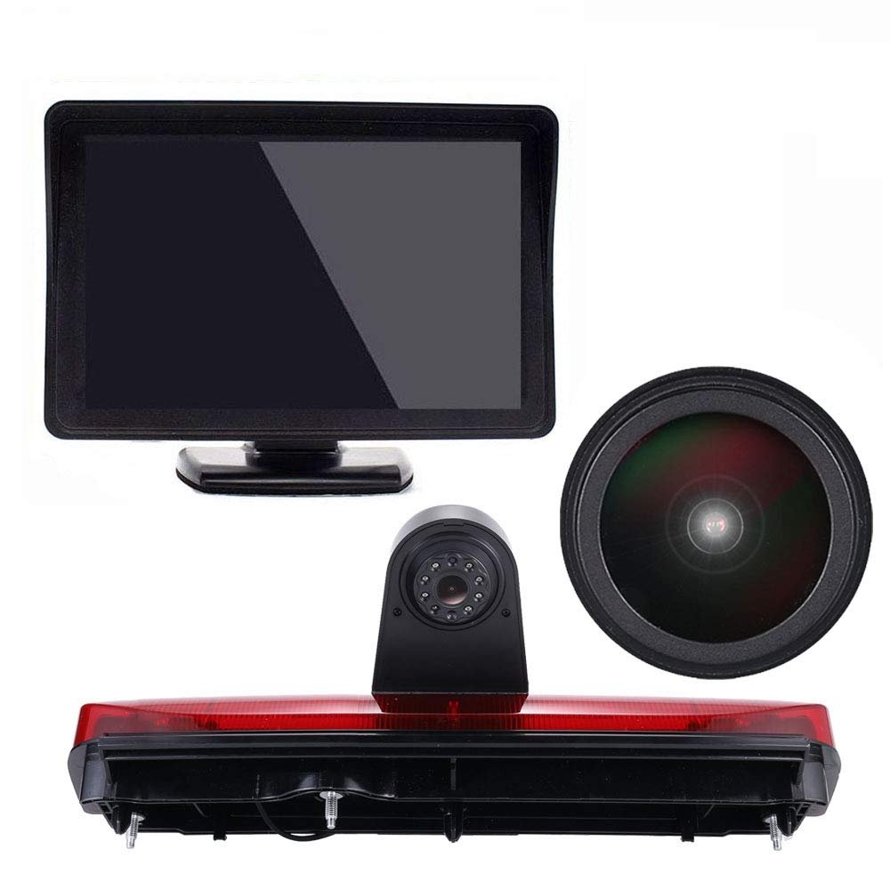 18mm HD Car Third Roof Top Mount Brake Light 3 Rear View Camera Parking Safety Assistant System, for Ford Transit Connect 2014-2017 Stop lamp Transporter Business MPV SUV Bus (with 4.3-inch Monitor)