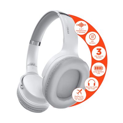HyperGear White Wireless Headphones - Over Ear Bluetooth Headphones, Over the Ear Noise Cancelling Gym Head Phones Women & Men Wireless Bluetooth Workout Flip Earcups In for Solo, Out for Stereo Music