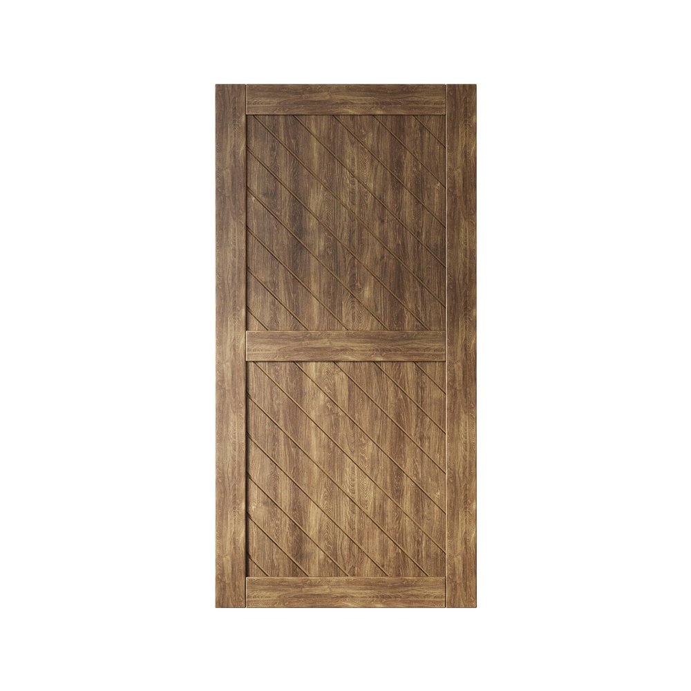 Homacer 32 in. x 80 in. Slanted Stripe Design 002 Dark Walnut Finished & Unassembled Pine Wood Barn Door (Interior Use Only)