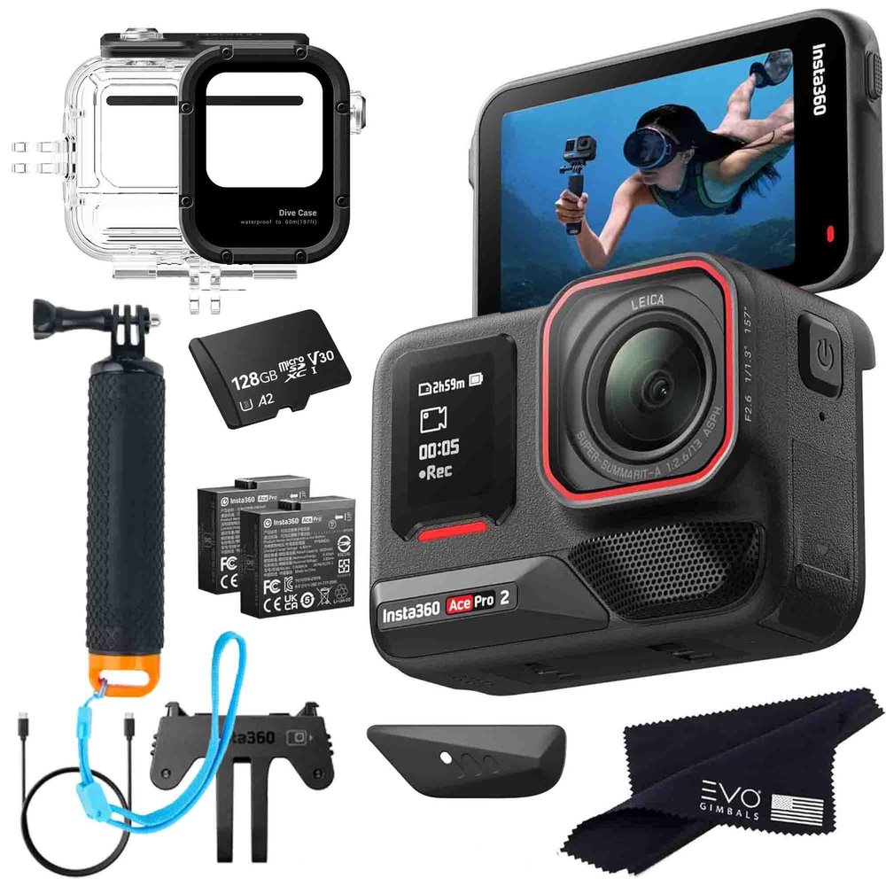 Insta360 Ace Pro 2 Dive Bundle- 8K Waterproof Action Camera Co-Engineered with Leica, Flagship 1/1.3" Sensor, 8K30, 2.5" Flip Screen|Includes Dive Case, Float Handle Grip (128GB)