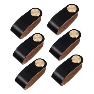 ARTIBETTER 6pcs Pu Leather Cabinet Pull Handles Soft and Comfortable Dresser Knobs for Easy Drawer Access Black Furniture Hardware Simple Installation for Door Thicknesses