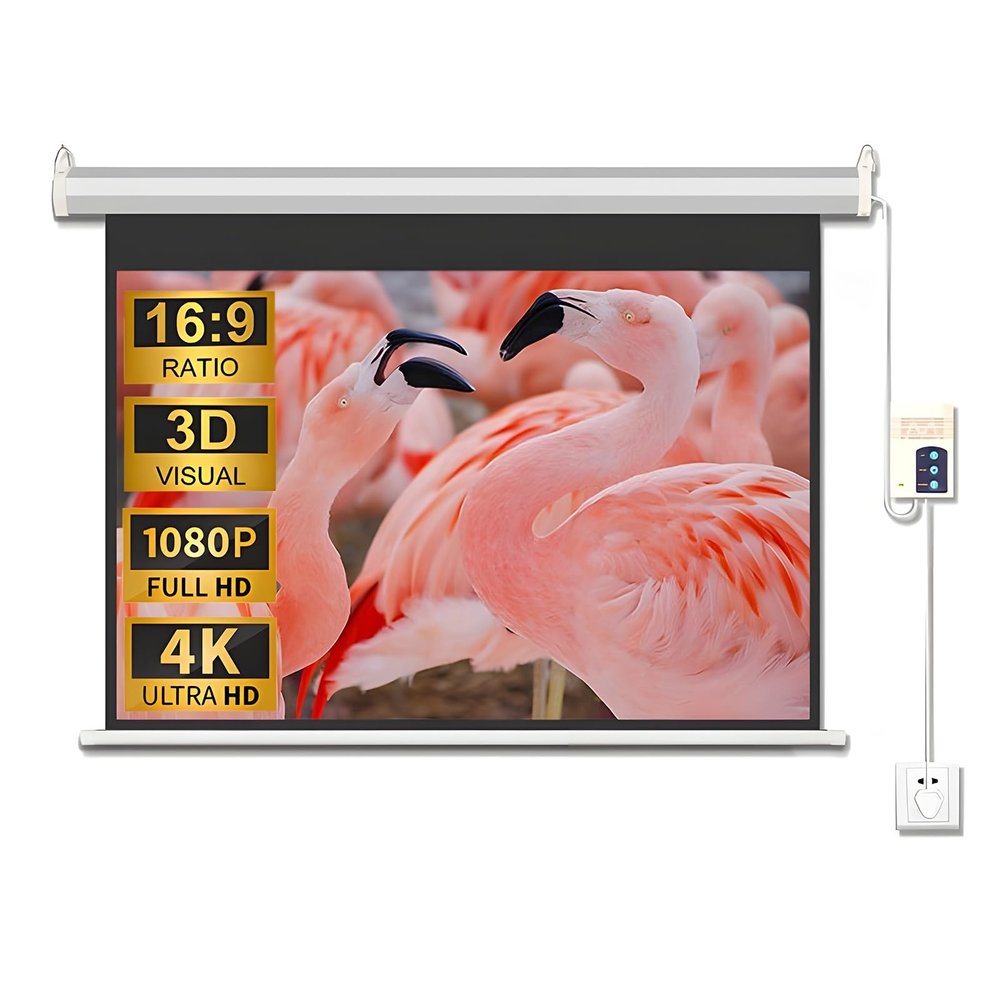 XOBRJQZ Motorized Projector Screen with Remote Control, 16:9 Aspect Ratio, Wall/Ceiling Mounted Movie Screen, Projection Screen for Office Home Movie Theater(72 inch)