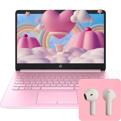 HP 14" Flagship Laptop | Holiday Limited Edition with Microsoft 365 | Bluetooth Earphones | 4-Core Intel CPU | 16GB RAM | 512GB External Drive & 64GB onboard14" HD Display | Win 11 | Pink