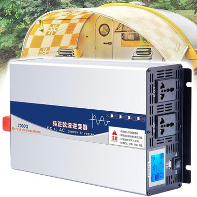 Power Inverter Pure Sine Wave Inverter 4000W 5000W 6000W 7000W Car Inverter Dc 12V 24V 48V 60V 72V to Ac 110V 220V with Ac Outlets and LCD Display for Rv Car Solar System Emergency(4000W,12Vto220V)