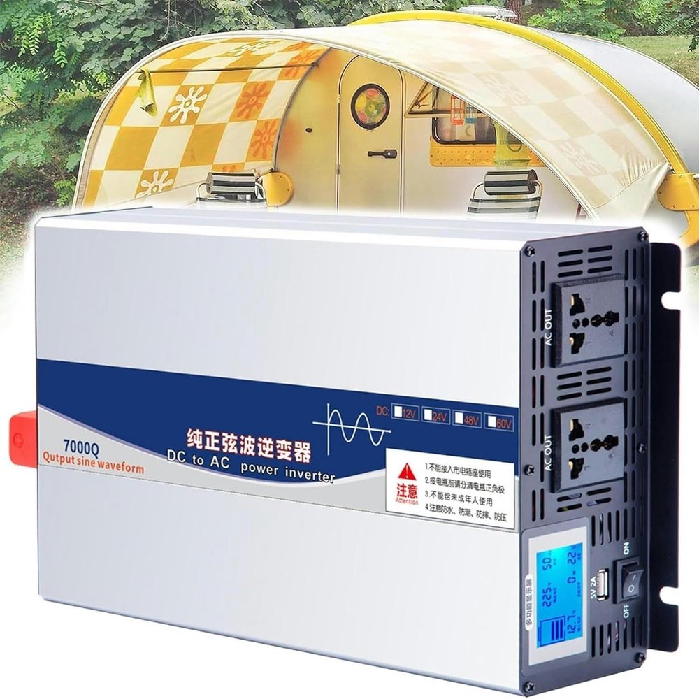Power Inverter Pure Sine Wave Inverter 4000W 5000W 6000W 7000W Car Inverter Dc 12V 24V 48V 60V 72V to Ac 110V 220V with Ac Outlets and LCD Display for Rv Car Solar System Emergency(4000W,12Vto220V)