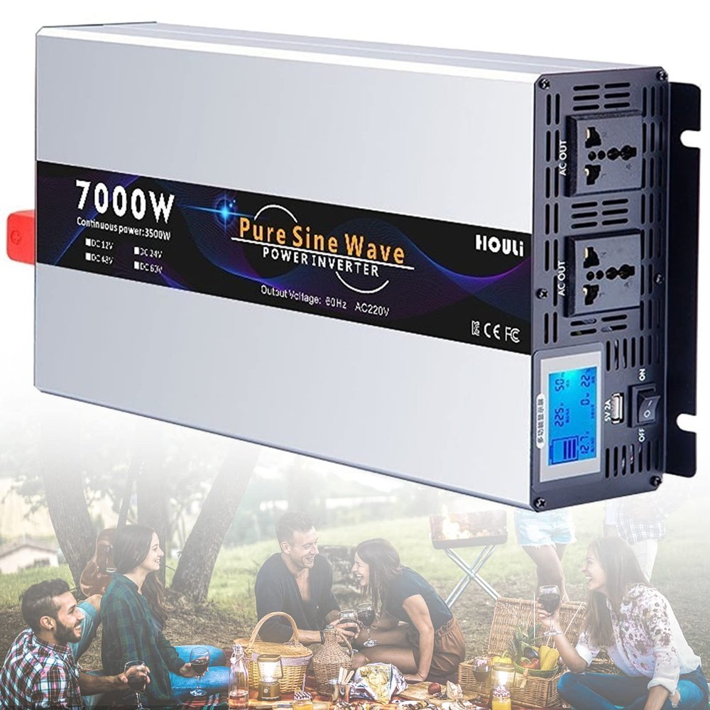 3000W 4000W 5000W 6000W 7000W Pure Sine Wave Power Inverter 12V 24V 48V 60V 72V DC to 110V 220V AC Voltage Converter with LCD Display, for Home/RV/Truck/Car/Camping/Solar(7000W,24Vto220V)