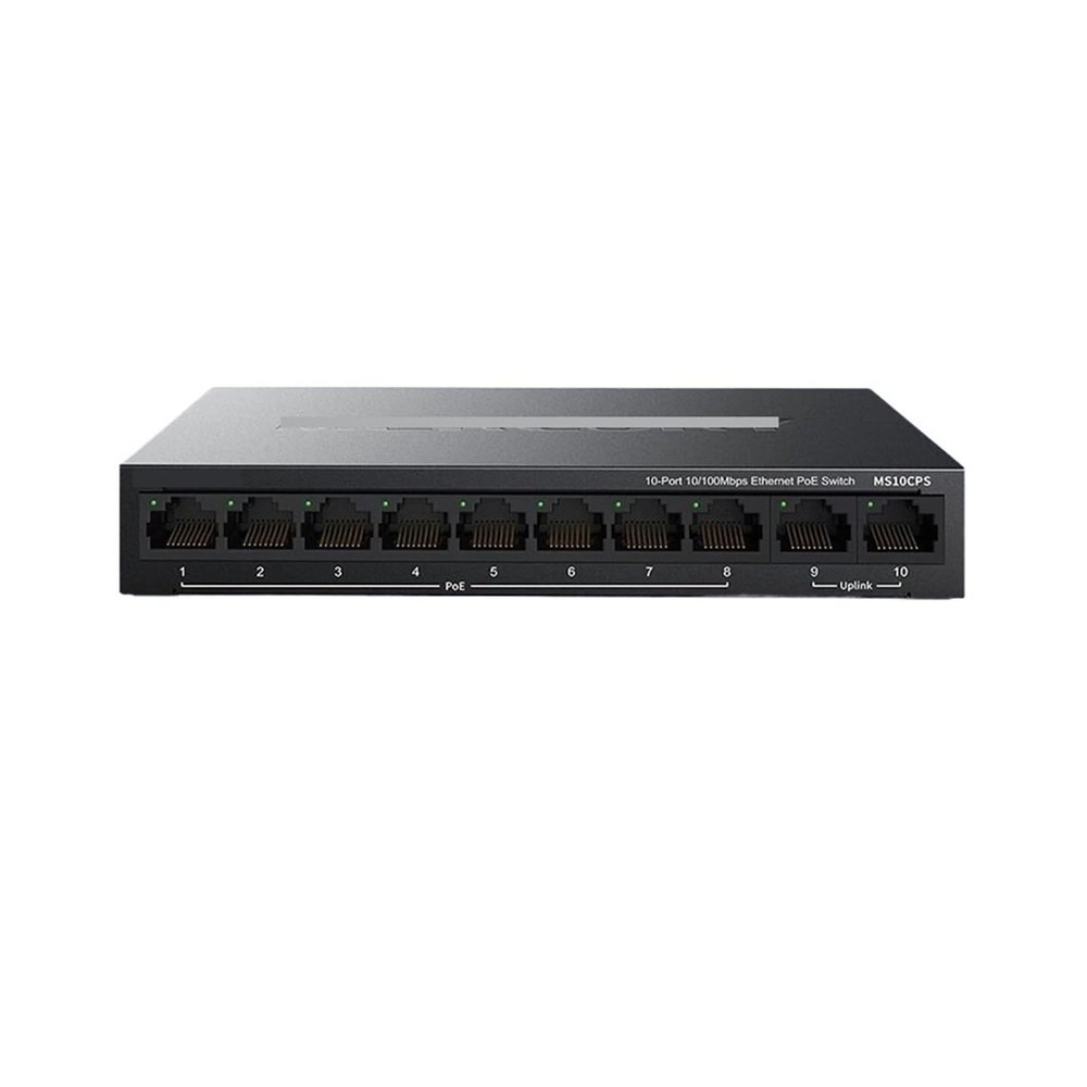 BAISULI Business Ethernet switches 10-Port 100M PoE Switch,Single-Port PoE Power 15.4W, 2 Uplink Ports, Home Network Line Splitter MS10CPS(with U.S Insert Head)