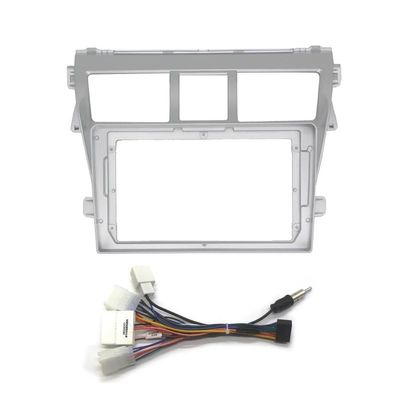 9 Inch Car Fascia Compatible with Vios Yaris Belta 2006 2007 2008 Video Panel Player Audio Dash 2 Din Frame Dashboard Mount Kit(Silver,Fascia and cable)