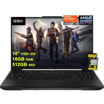ASUS TUF Gaming A16 Laptop 16" FHD+ 165Hz 7ms 100% sRGB AMD Octa-core Ryzen 7 7735HS 16GB RAM 512GB SSD Radeon RX 7700S 8GB (>RTX4060) Backlit Type-C USB4 Fast Charging Win11 ICP Accessory