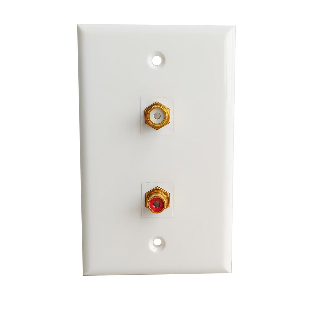 BOPLAT RCA Wall Plate 2 Port Female to Female - Single Gang Subwoofer Cover Plate for L/R Stereo Speaker with RCA Keystone Jack Insert