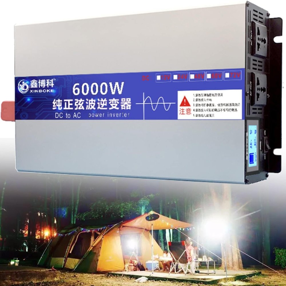 4000W 5000W 6000W 7000W Pure Sine Wave Inverter 12V 24V 48V 60V 72V DC to 110V/120V 220V AC Car Power Converter with AC Outlets, LCD Display for Truck,Home,Vehicles,Car Power Inverter(6000W,60Vto220V)