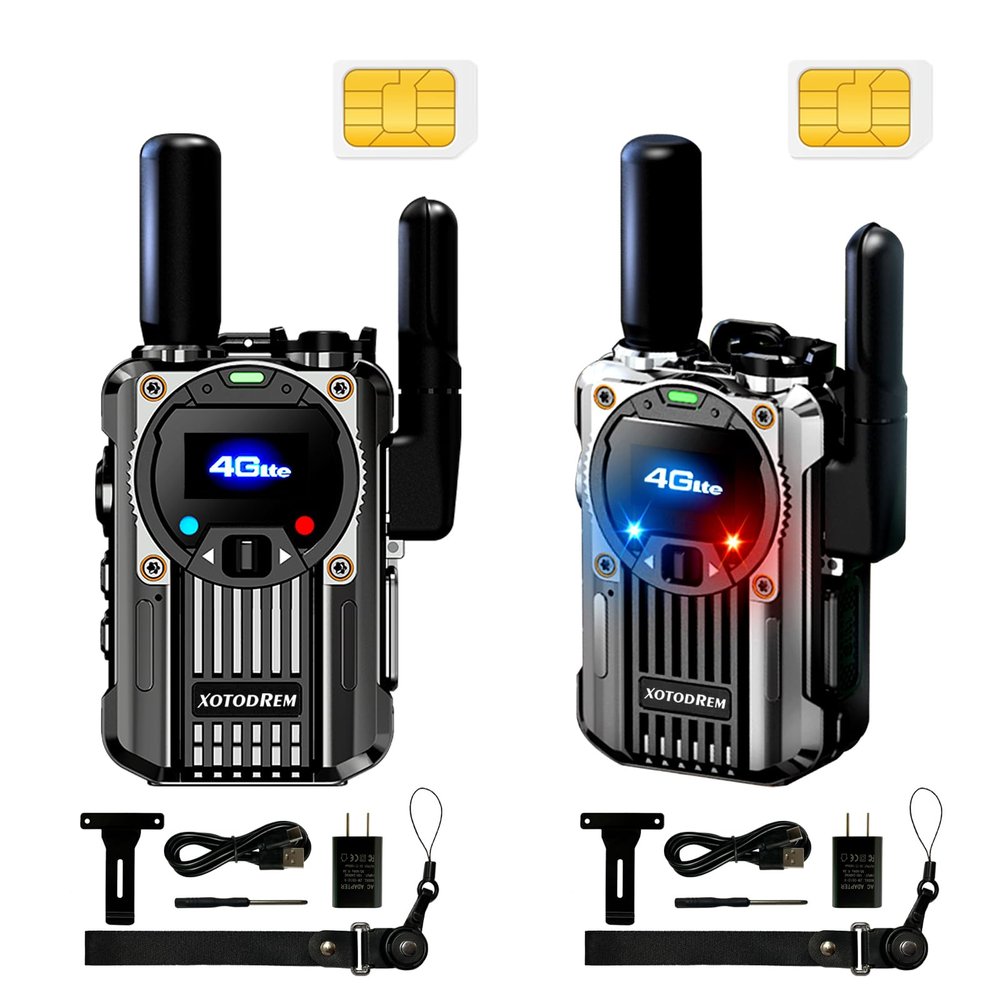 Global Walkie Talkie Two Way Radio, Portable Radio fm Home Radio, Unlimited Distance-Rechargeable PTT Cellular Radio Push to Talk, (2 Pack with SIM Card)