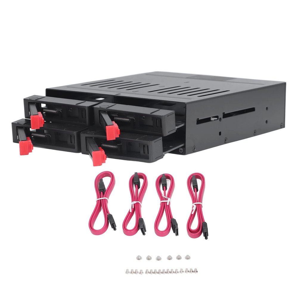 4 Bay HDD Cage Chassis 5.25in Drive Tray Silent Fan Mobile Rack for IT Professionals Aluminum Alloy Engineering Plastic(Not a Hard Drive, nor Does it Include a Hard Drive)