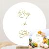 Polyester Diameter 7.5ft Plain White Gender Reveal Round Backdrop Cover for Boy or Girl Gold Font Photography Background He or She Pregnancy Mom Surprise Party Decoration Props view 1