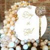Polyester Diameter 7.5ft Plain White Gender Reveal Round Backdrop Cover for Boy or Girl Gold Font Photography Background He or She Pregnancy Mom Surprise Party Decoration Props view 3