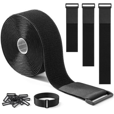 Trilancer 2''x 16Ft Heavy Duty Hook and Loop Straps with 15 Buckles Adjustable, Cut-to-Length, Reusable Cinch Straps for Securing Cables, Hoses, Pipes, and More