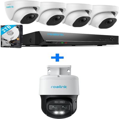 Reolink PoE Security Camera System Bundle, 4pcs 5MP Dome IP Cameras with Smart AI Detection, 8CH NVR with Pre-Installed 2TB HDD, RLK8-520D4-5MP Bundle with 4K 8MP Dual-Lens Camera Trackmix PoE