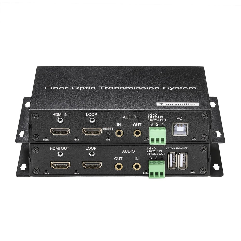 Hebbeko 4K HDMI Over Fiber Optic Converter Extender with 10G SFP LC Singlemode up 10Km Uncompressed No Latency Support Up 4K 60Hz A Pair (with KVM and RS232)