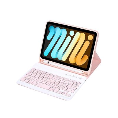 Binguowang Slim Smart Keyboard Case for iPad mini 7th (A17 Pro) 2024 / iPad mini 6th 8.3 Inch [Support 3 System] with Magnetically Detachable Wireless Keyboard Cover with Pencil Holder (Pink)