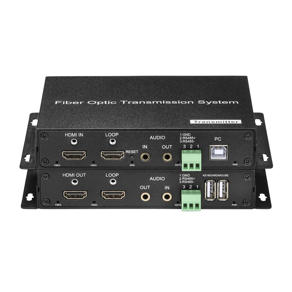 Hebbeko 4K HDMI Over Fiber Optic Converter Extender with 10G SFP LC Singlemode up 10Km Uncompressed No Latency Support Up 4K 60Hz A Pair (with KVM and RS485)