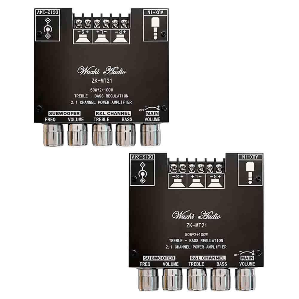 2pcs ZK-MT21 MT21 2.1 Channel 50W 50W 100W DC12 24V Digital Power Amplifier Board High Power Audio Stereo Subwoofer Amplifier Board for 15 100W 4 8 Speakers