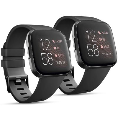 2 Pack Bands Compatible With Fitbit Versa/Versa 2 / Versa Lite/Versa SE, Classic Soft Silicone Sport Strap for Women Men (Black+Black, Small)