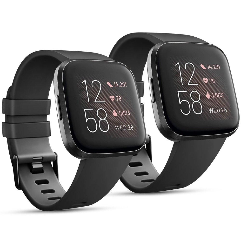 2 Pack Bands Compatible With Fitbit Versa/Versa 2 / Versa Lite/Versa SE, Classic Soft Silicone Sport Strap for Women Men (Black+Black, Small)