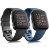 2 Pack Bands Compatible With Fitbit Versa/Versa 2 / Versa Lite/Versa SE, Classic Soft Silicone Sport Strap for Women Men (Black+Navy Blue, Small) view 1