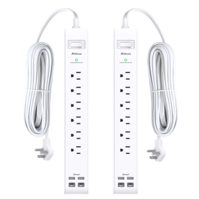 2 Pack Power Strip Surge Protector, Flat Plug Extension Cord with 4 USB Ports(2 USB-C) 6 AC Outlets, USB Charging Station, Wall Mountable for Home, Office, Dorm Essentials, 1080J, ETL Listed