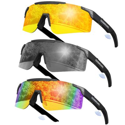 COSMOING Sport Smart Sunglasses, Cycling Bluetooth Sunglasses for Men Women, Magnetic Charging Bluetooth 5.4 with UV Protection, Stereo Audio Wireless Headset for Cycling Running Hiking