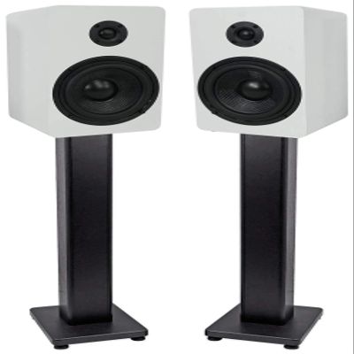 Rockville Bundle: (2) RockShelf 54W 360w White 5.25" Home Theater Bookshelf Speakers/4 Ohm Bundle with (2) RHTSB 36" Bookshelf Speaker Stands Surround Sound Home Theater (4 Items)