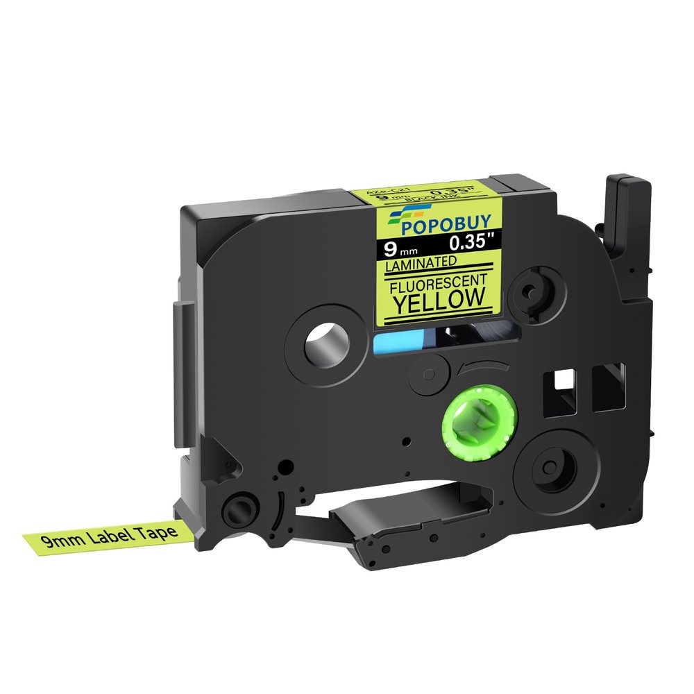 POPOBUY 50 Pack TZ TZe 9mm 0.35 inch Laminated Yellow Tape Compatible for Brother P-Touch TZ-C21 TZe-C21 3/8" Label Tape for PT-D210 D220 D400 D600 H110 Label Maker, Black on Fluorescent Yellow