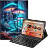 Qindaiwen Keyboard Case for Amazon Fire HD 10 Tablet (13th/11th Generation,2023/2021 Release) 10.1", PU Leather Stand Cover with Detachable Bluetooth Keyboard, Blue Mushrooms view 1
